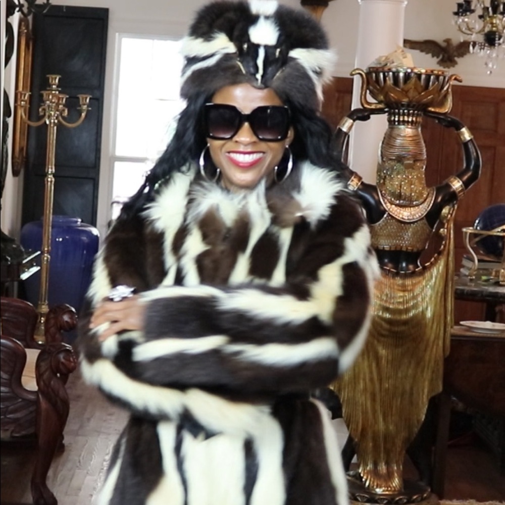 brown white skunk Fur Coat Jacket stroller S-M 2-6